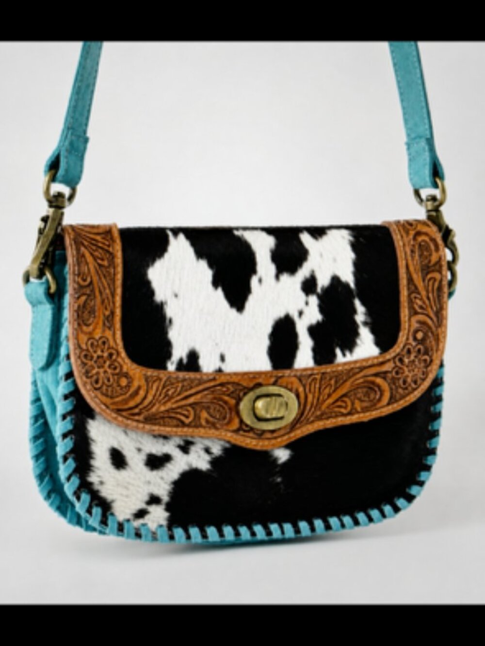 Myra Bag Pine Valley Hand-Tooled Hair-on Hide Leather Crossbody Shoulder Bag NWT
